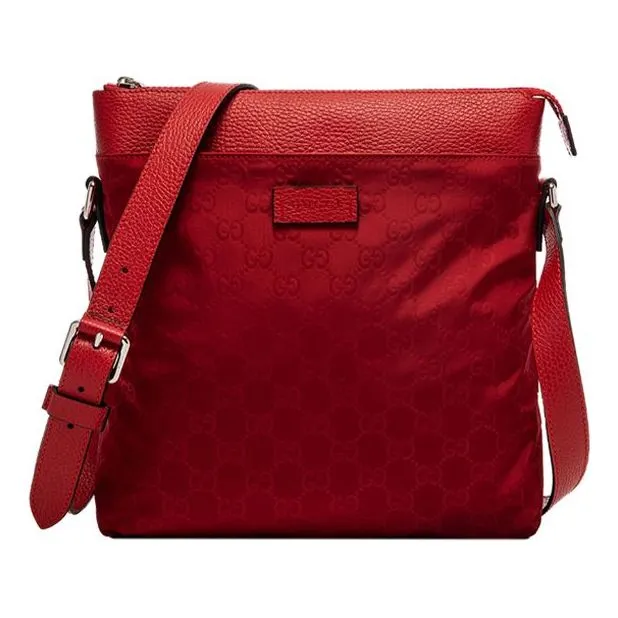 GUCCI Logo Leather Logo Nylon Shoulder Messenger Bag Red Classic 510342-K28AN-6523