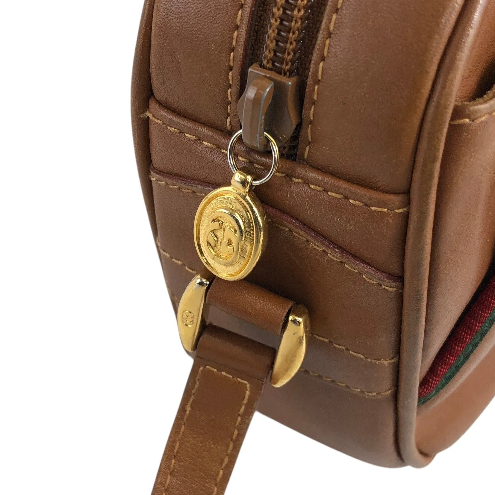 GUCCI Sherry Line Logo Embossed Shoulder bag Brown Vintage e8xuny