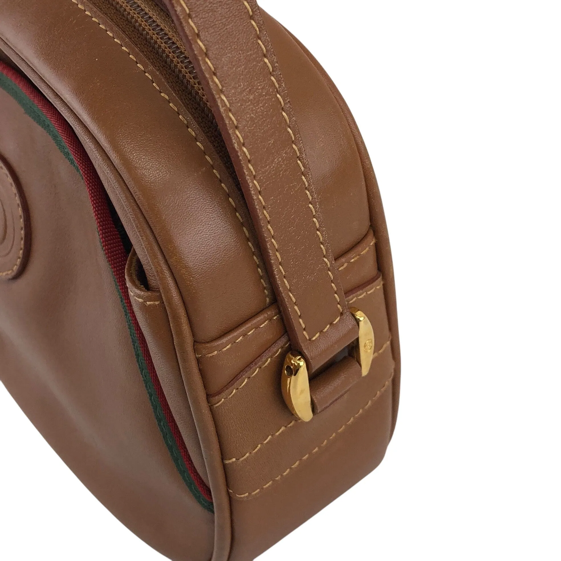 GUCCI Sherry Line Logo Embossed Shoulder bag Brown Vintage e8xuny