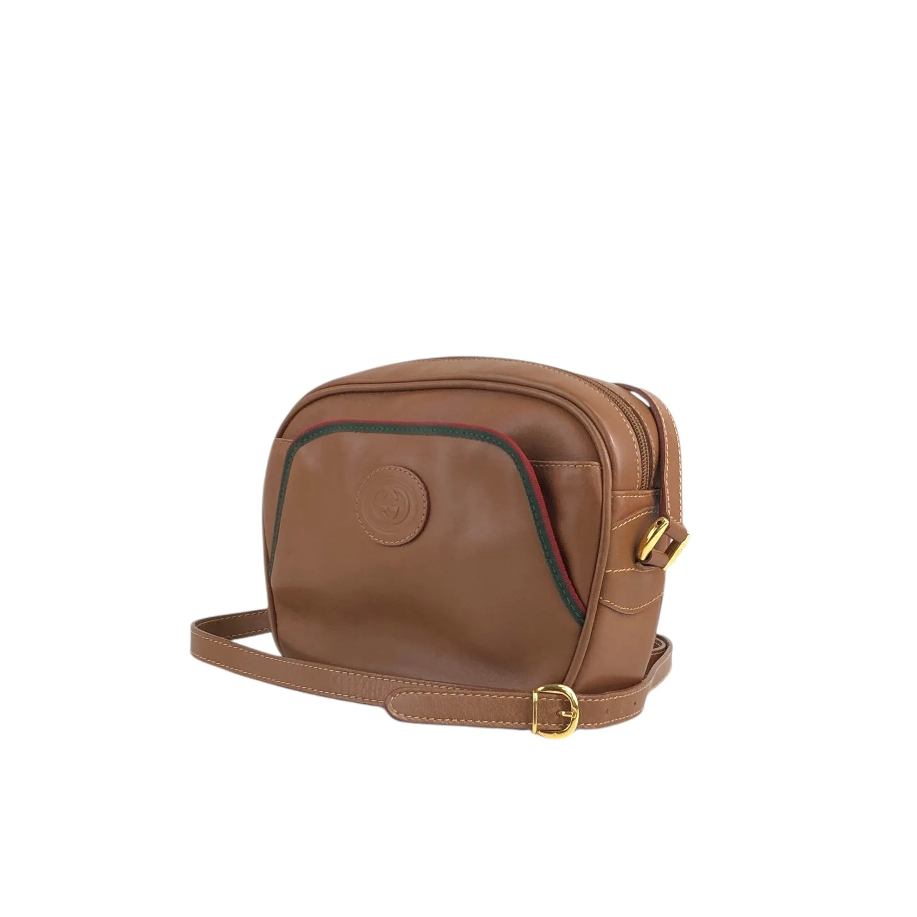 GUCCI Sherry Line Logo Embossed Shoulder bag Brown Vintage e8xuny