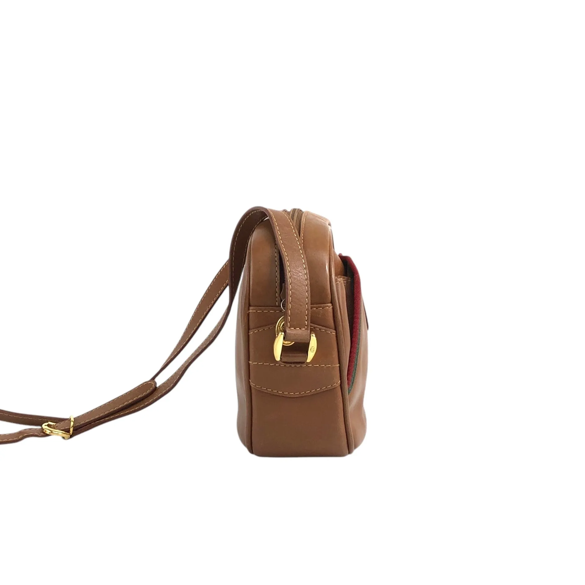 GUCCI Sherry Line Logo Embossed Shoulder bag Brown Vintage e8xuny