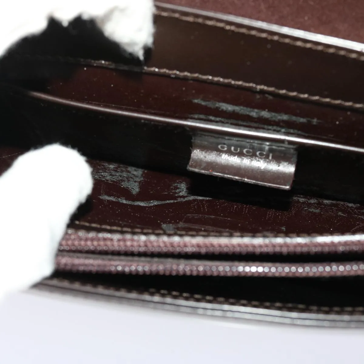 GUCCI Shoulder Bag Patent leather Brown  yk7420