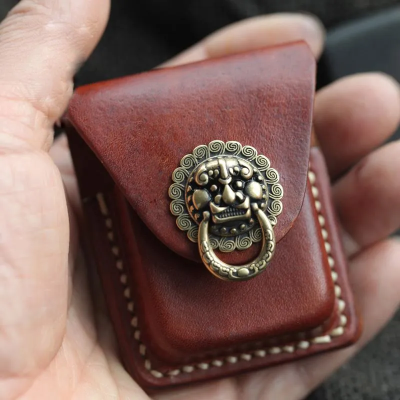 Handmade Brown Leather Mens Zippo Lighter Case With Belt Loop Lighter Holders For Men
