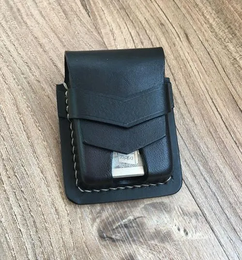 Handmade Coffee Leather Classic Zippo Lighter Case Standard Zippo Lighter Holder Pouch For Men