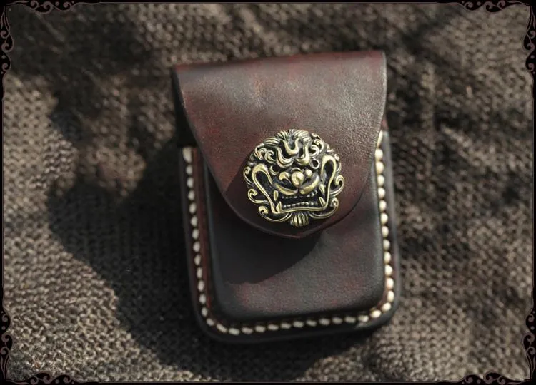 Handmade Coffee Leather Mens Classic Zippo Lighter Case With Belt Loop Lighter Holder For Men
