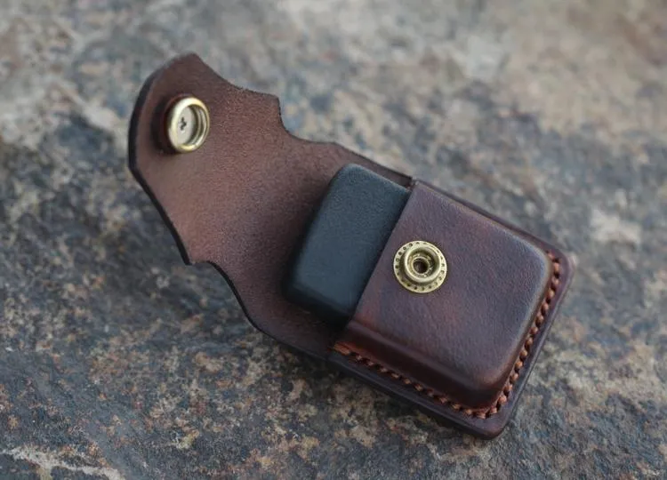 Handmade Cool Mens Leather Zippo Lighter Cases with Loop Zippo lighter Holder with clips
