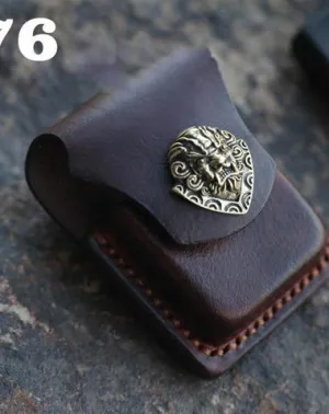 Handmade Cool Mens Leather Zippo Lighter Cases with Loop Zippo lighter Holder with clips