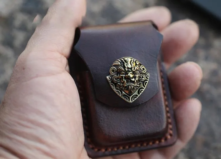 Handmade Cool Mens Leather Zippo Lighter Cases with Loop Zippo lighter Holder with clips