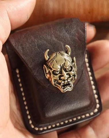 Handmade Leather Mens Zippo Lighter Case With Belt Loop Cool Dark Brown Standard Zippo Lighter Holders For Men