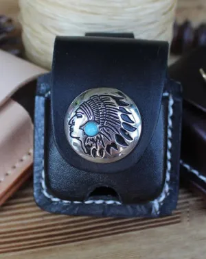 Handmade Mens Black Leather Armor Zippo Lighter Case Belt Zippo Lighter Holder with Belt Clip