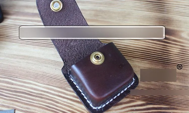 Handmade Mens Black Leather Armor Zippo Lighter Case Belt Zippo Lighter Holder with Belt Clip