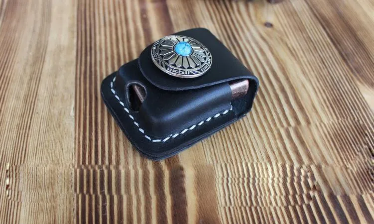 Handmade Mens Black Leather Classic Zippo Lighter Cases Tan Zippo Lighter Holder with Belt Clip