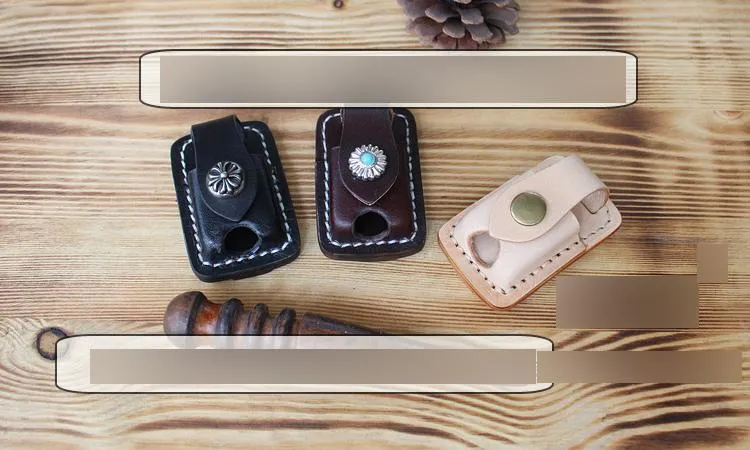Handmade Mens Black Leather Slim Zippo Lighter Case Slim Zippo Lighter Holder with Belt Clip