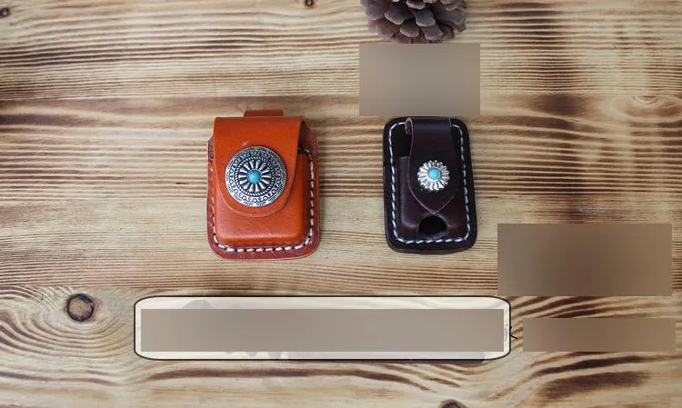 Handmade Mens Black Leather Slim Zippo Lighter Case Slim Zippo Lighter Holder with Belt Clip