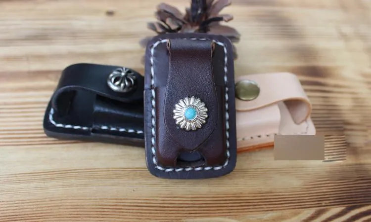 Handmade Mens Black Leather Slim Zippo Lighter Case Slim Zippo Lighter Holder with Belt Clip