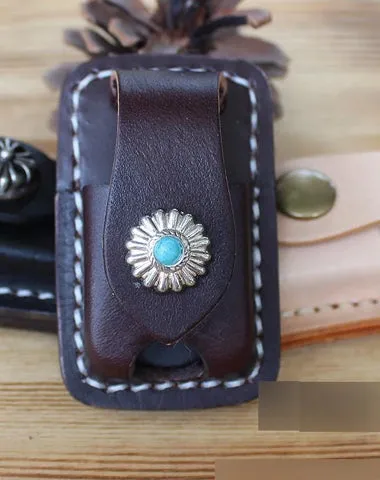 Handmade Mens Black Leather Slim Zippo Lighter Case Slim Zippo Lighter Holder with Belt Clip