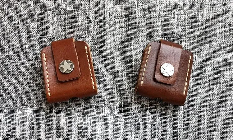 Handmade Mens Brown Leather Classic Zippo Lighter Case Star Zippo Lighter Holder with Belt Clip
