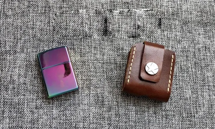 Handmade Mens Brown Leather Classic Zippo Lighter Case Star Zippo Lighter Holder with Belt Clip