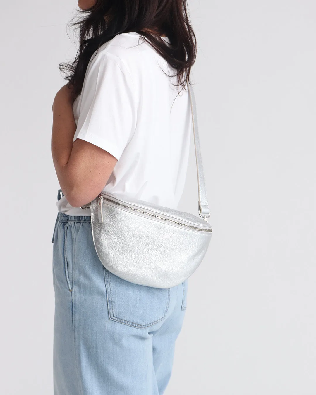 Jorja Leather Sling Bumbag - Silver