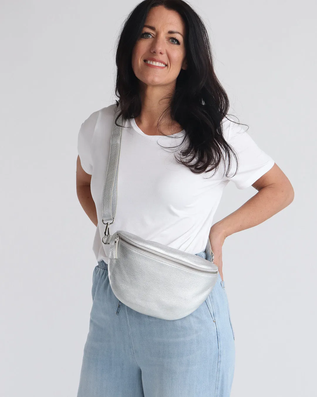 Jorja Leather Sling Bumbag - Silver