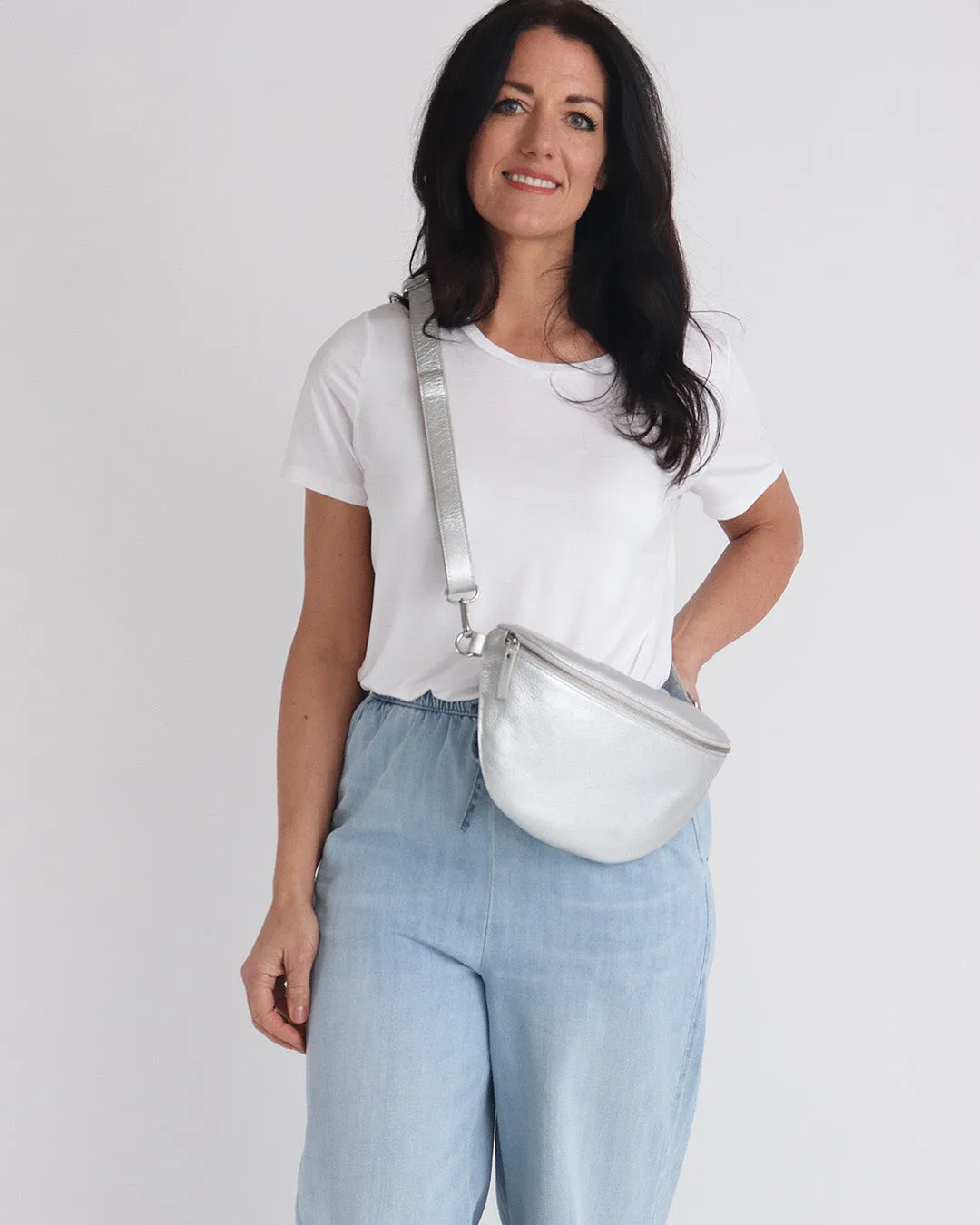 Jorja Leather Sling Bumbag - Silver