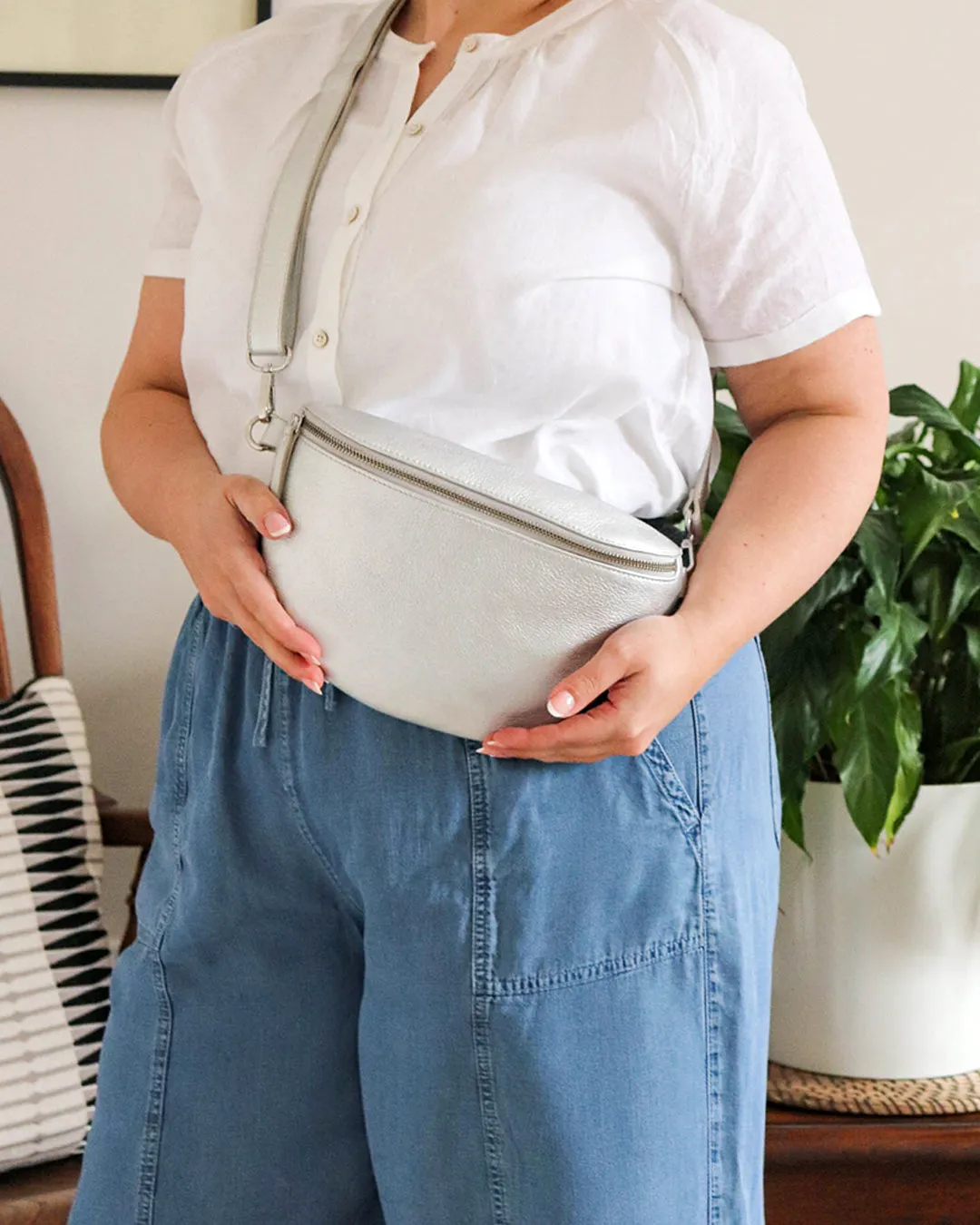 Jorja Leather Sling Bumbag - Silver