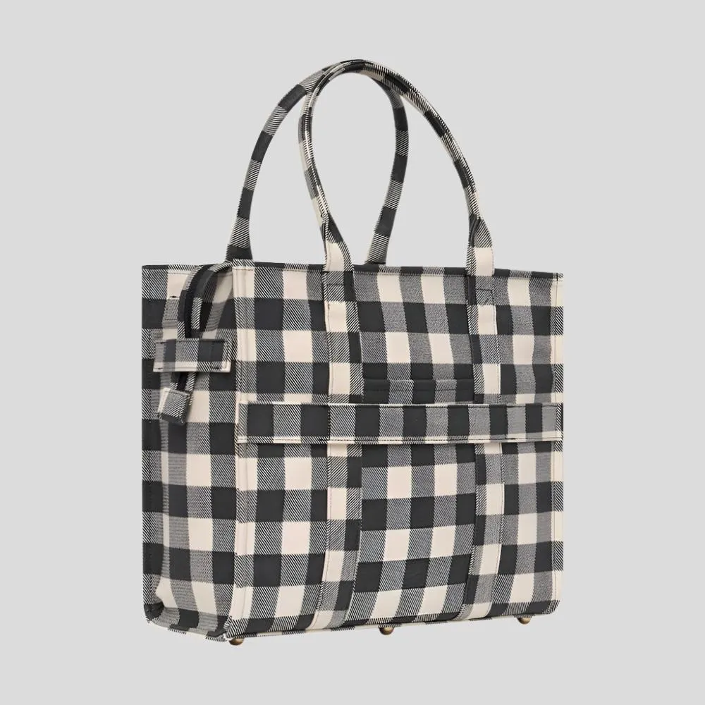Large Bon Vivant Structured Tote Bag -- Black Gingham