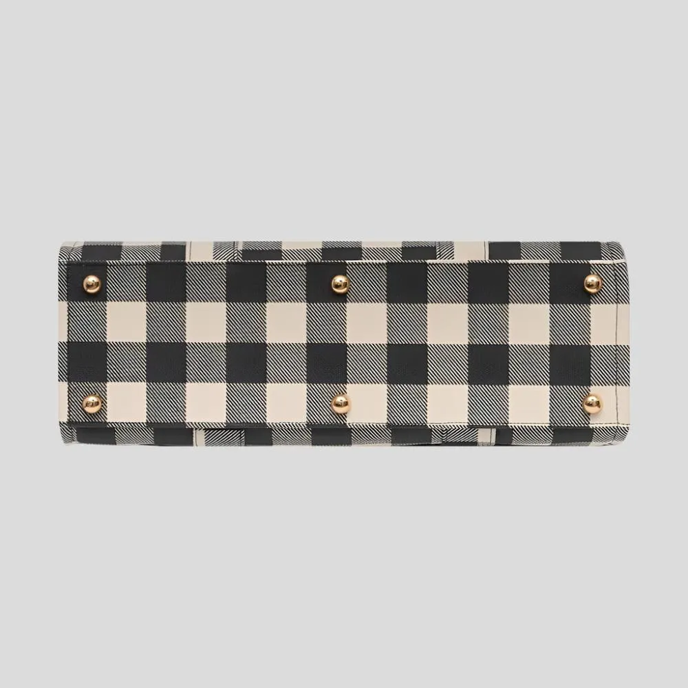 Large Bon Vivant Structured Tote Bag -- Black Gingham
