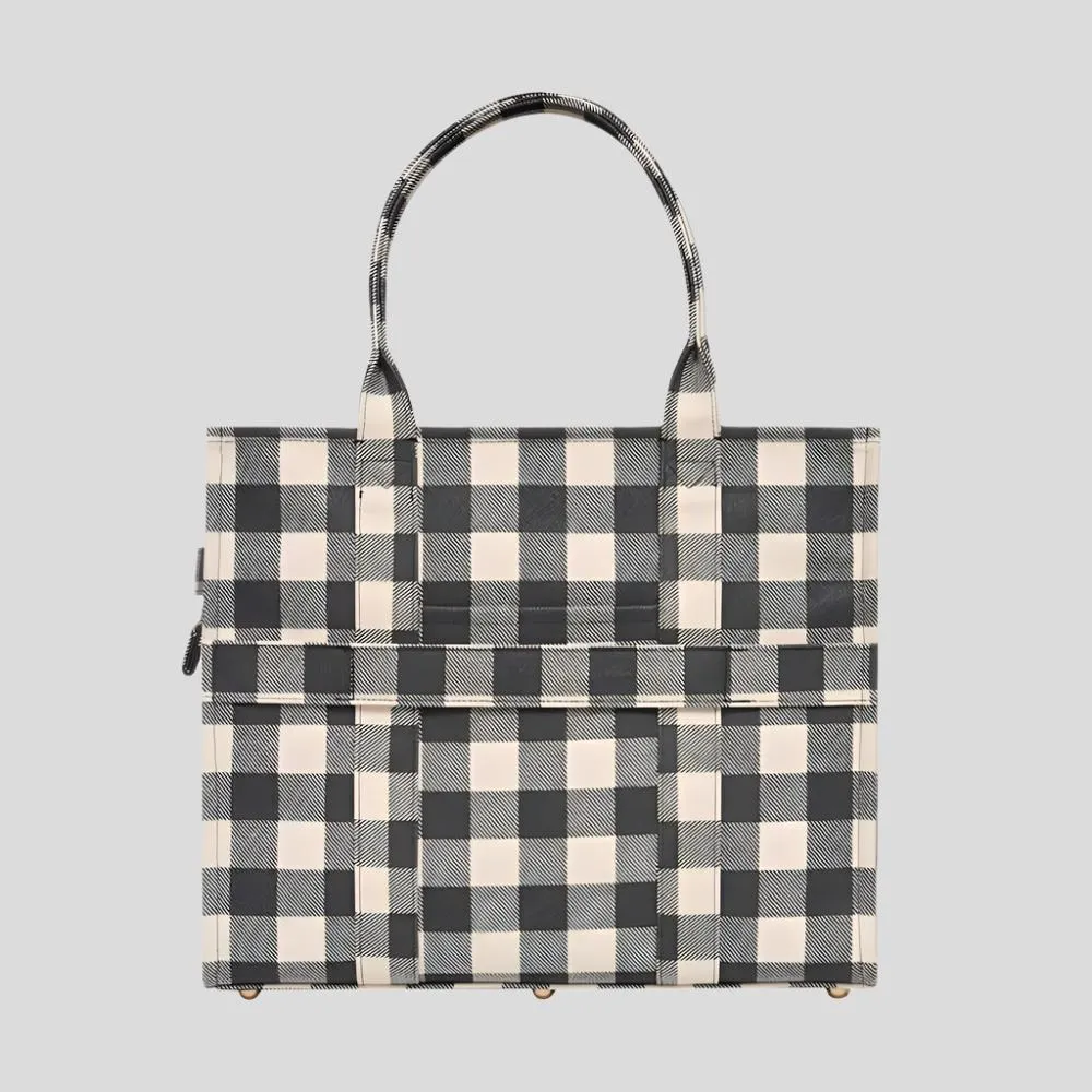 Large Bon Vivant Structured Tote Bag -- Black Gingham