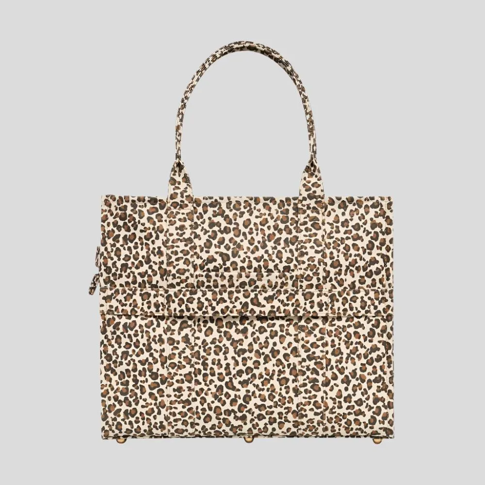 Large Bon Vivant Structured Tote Bag -- Tan Leopard
