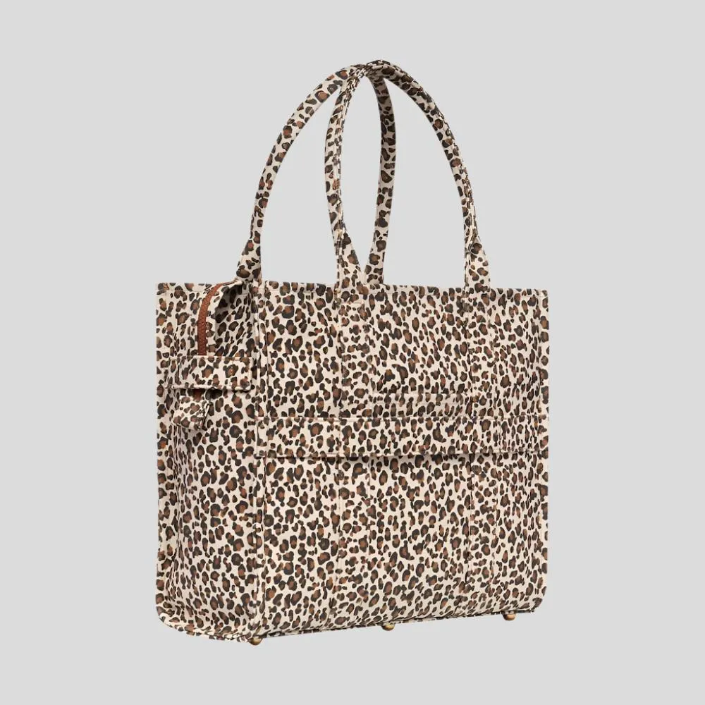 Large Bon Vivant Structured Tote Bag -- Tan Leopard