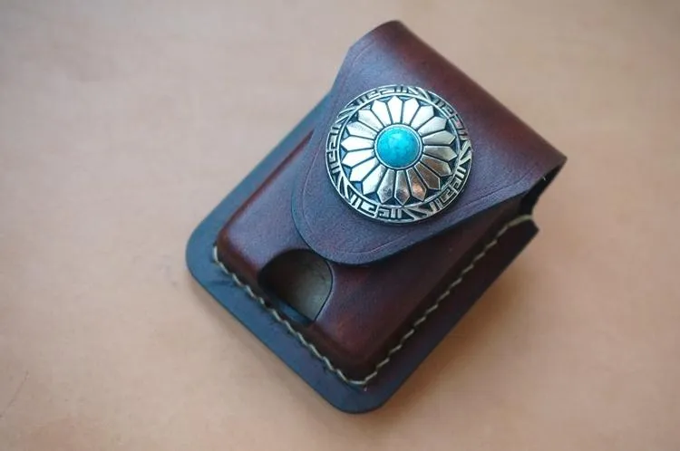 Leather Coffee Handmade Indian Mens Armor Zippo Lighter Case Zippo Lighter Holder with Belt Loop for Men