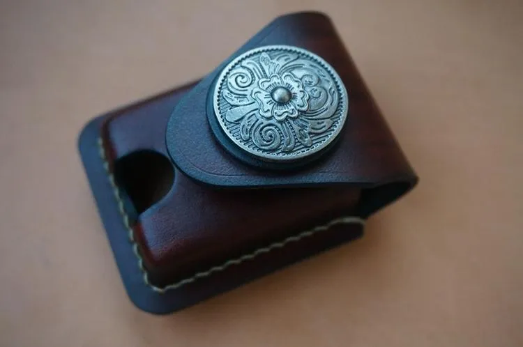 Leather Coffee Handmade Indian Mens Armor Zippo Lighter Case Zippo Lighter Holder with Belt Loop for Men