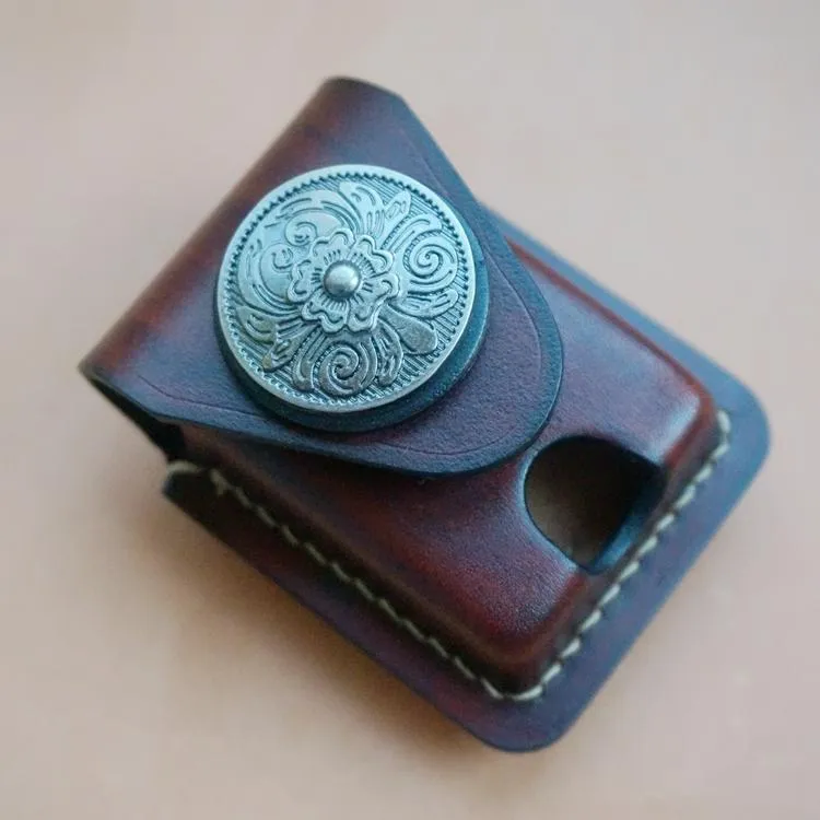 Leather Coffee Handmade Indian Mens Armor Zippo Lighter Case Zippo Lighter Holder with Belt Loop for Men