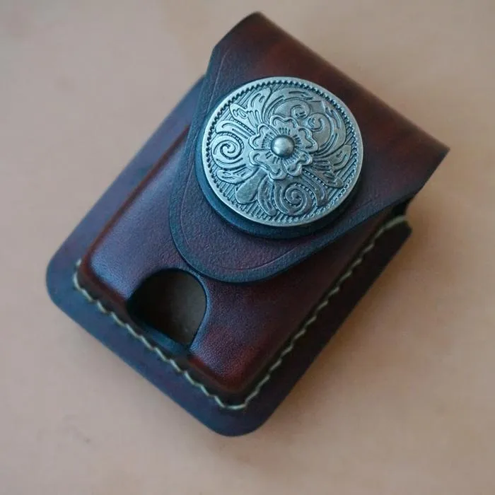 Leather Coffee Handmade Indian Mens Armor Zippo Lighter Case Zippo Lighter Holder with Belt Loop for Men