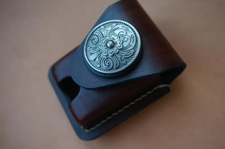 Leather Coffee Handmade Indian Mens Armor Zippo Lighter Case Zippo Lighter Holder with Belt Loop for Men