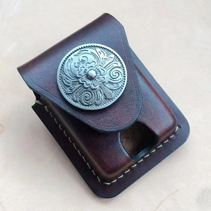 Leather Coffee Handmade Indian Mens Armor Zippo Lighter Case Zippo Lighter Holder with Belt Loop for Men