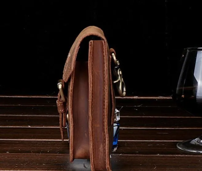 Leather Mens Cigarette Case with Belt Loop Cell Phone Holster Belt Pouch for Men