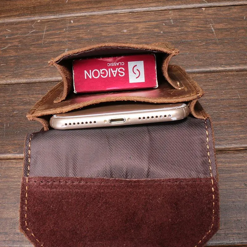 Leather Mens Cigarette Case with Belt Loop Cell Phone Holster Belt Pouch for Men