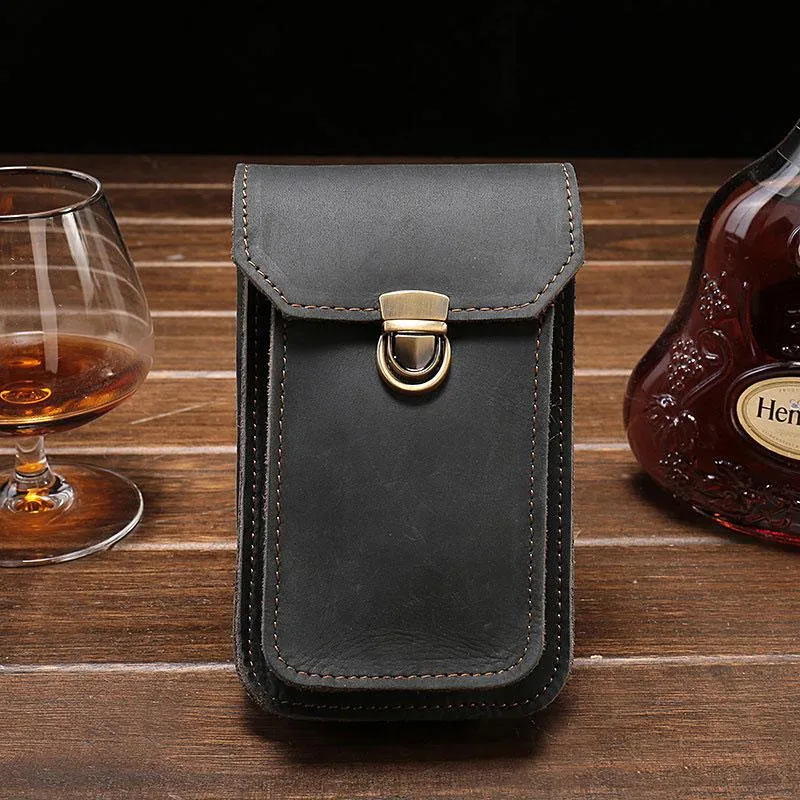 Leather Mens Cigarette Case with Belt Loop Cell Phone Holster Belt Pouch for Men
