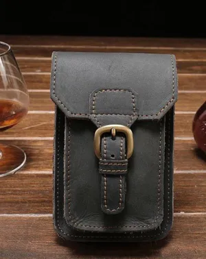 Leather Mens Cigarette Case with Belt Loop Cell Phone Holster Belt Pouch for Men