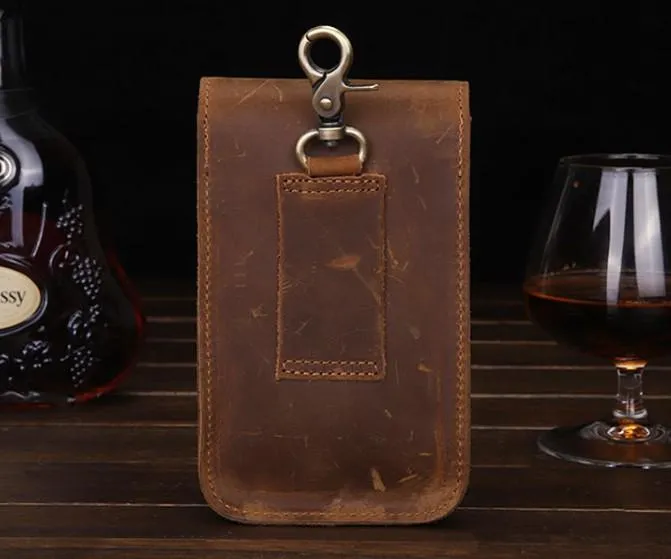 Leather Mens Cigarette Case with Belt Loop Cell Phone Holster Belt Pouch for Men