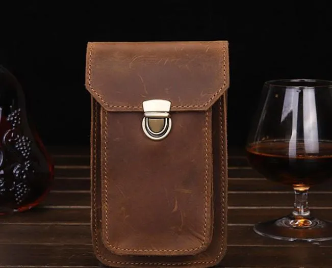 Leather Mens Cigarette Case with Belt Loop Cell Phone Holster Belt Pouch for Men