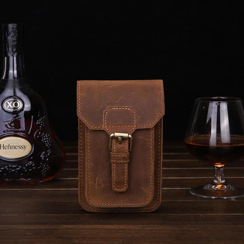 Leather Mens Cigarette Case with Belt Loop Cell Phone Holster Belt Pouch for Men