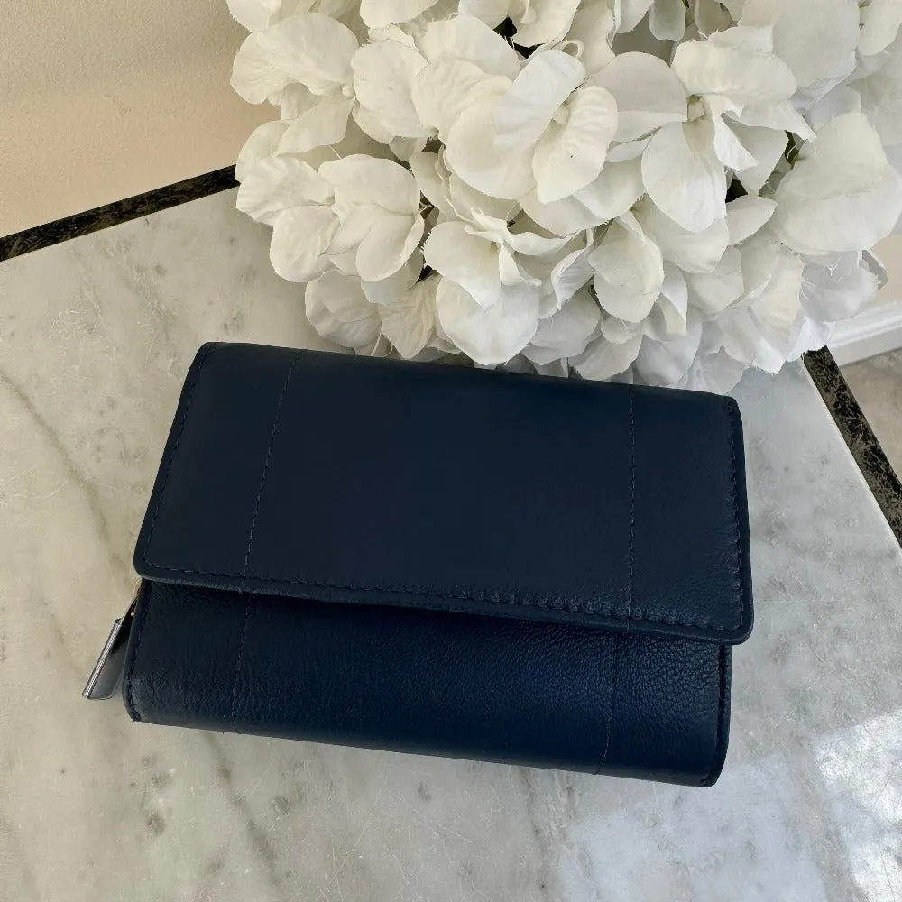 LLG Goat Nappa Leather Zip Round Tray Purse