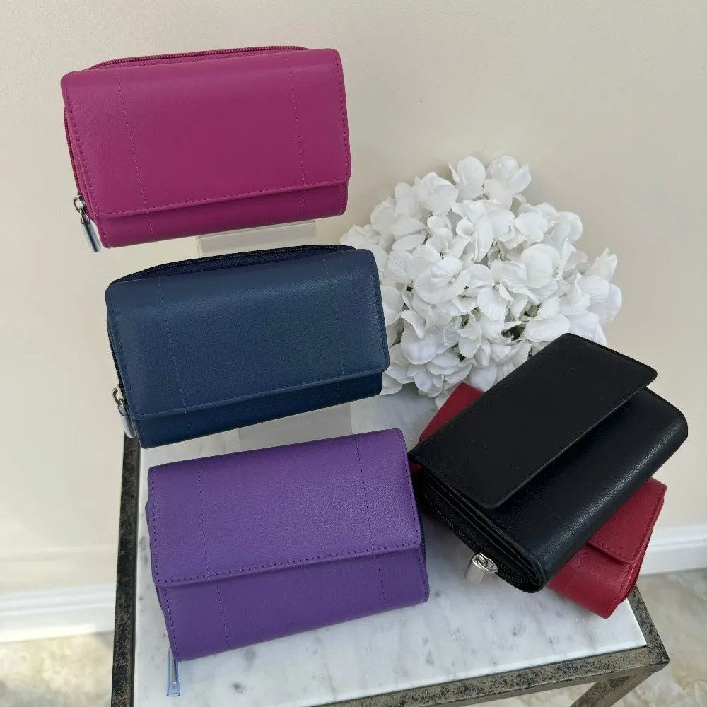 LLG Goat Nappa Leather Zip Round Tray Purse