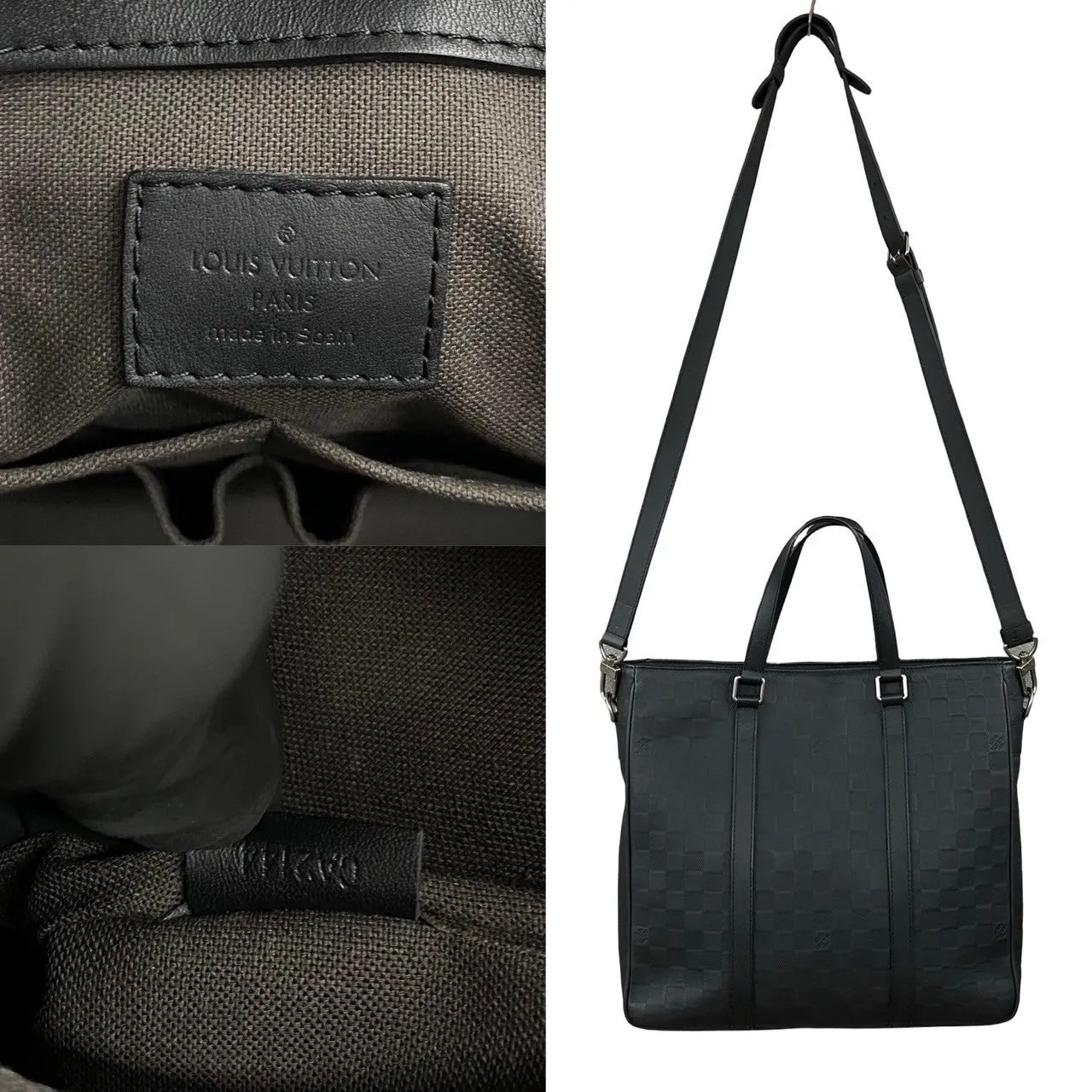 LOUIS VUITTON Shoulder Bag leather black Damier Anfini Tadao PM
