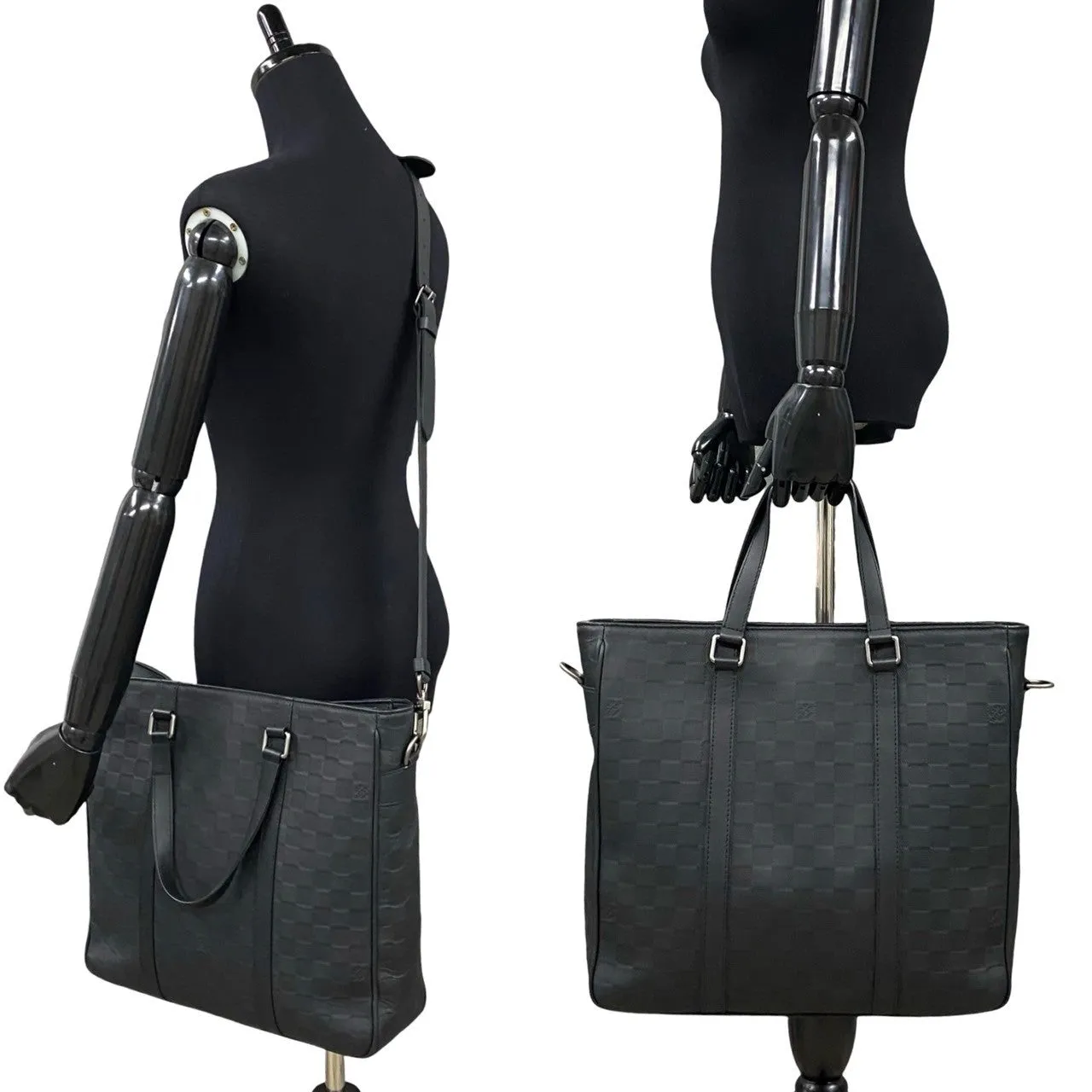 LOUIS VUITTON Shoulder Bag leather black Damier Anfini Tadao PM