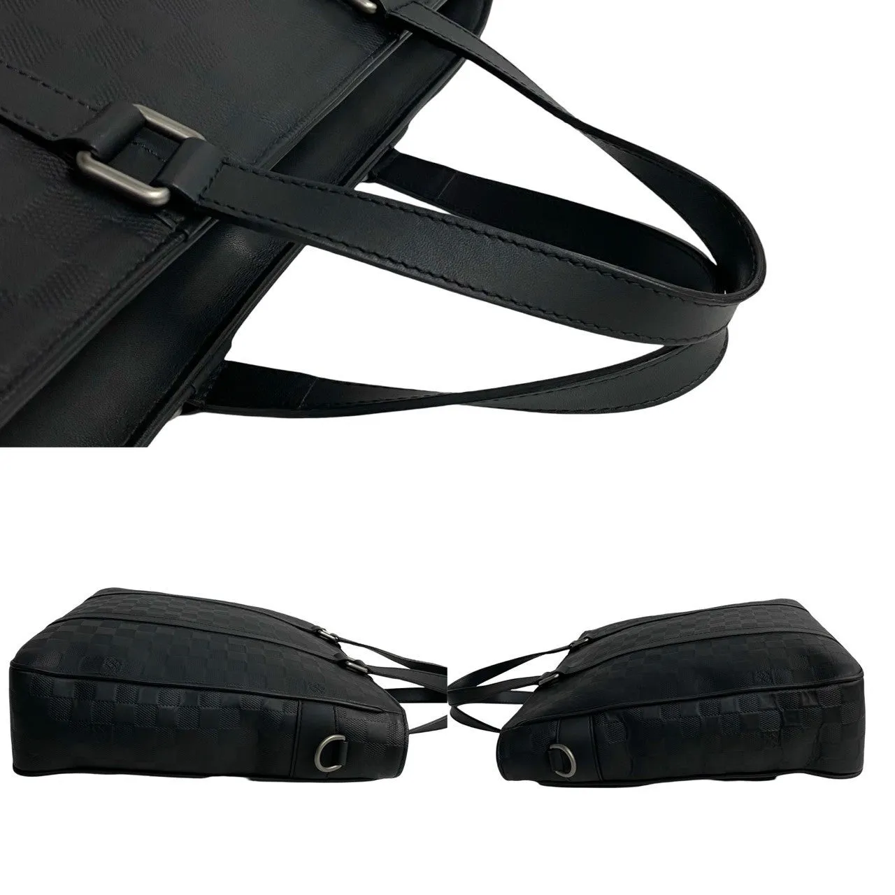 LOUIS VUITTON Shoulder Bag leather black Damier Anfini Tadao PM
