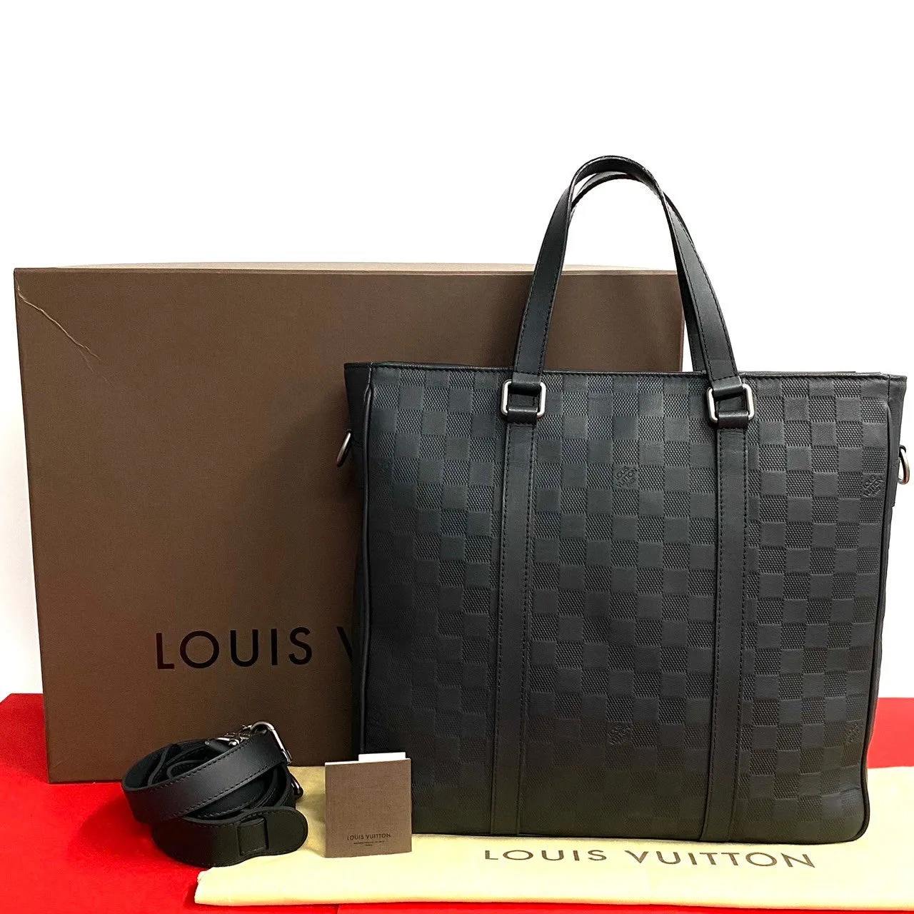 LOUIS VUITTON Shoulder Bag leather black Damier Anfini Tadao PM